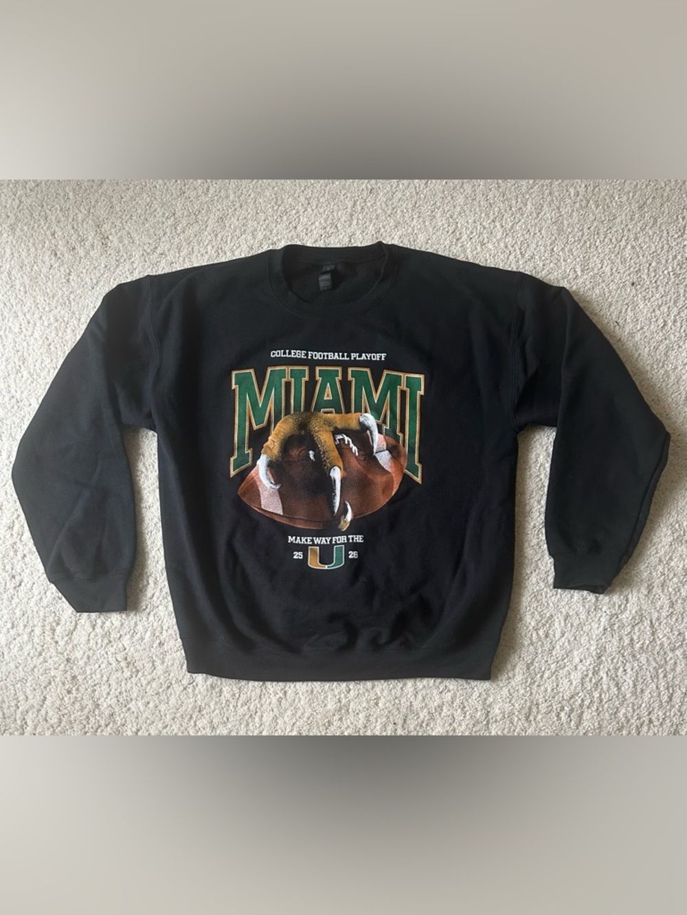 Men’s Gildan U of Miami Hurricanes College Football Playoffs CFP Sweatshirt LG